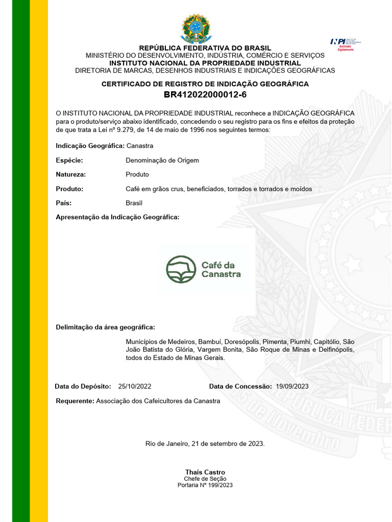 Certificado Inpi - Canastra | PDF