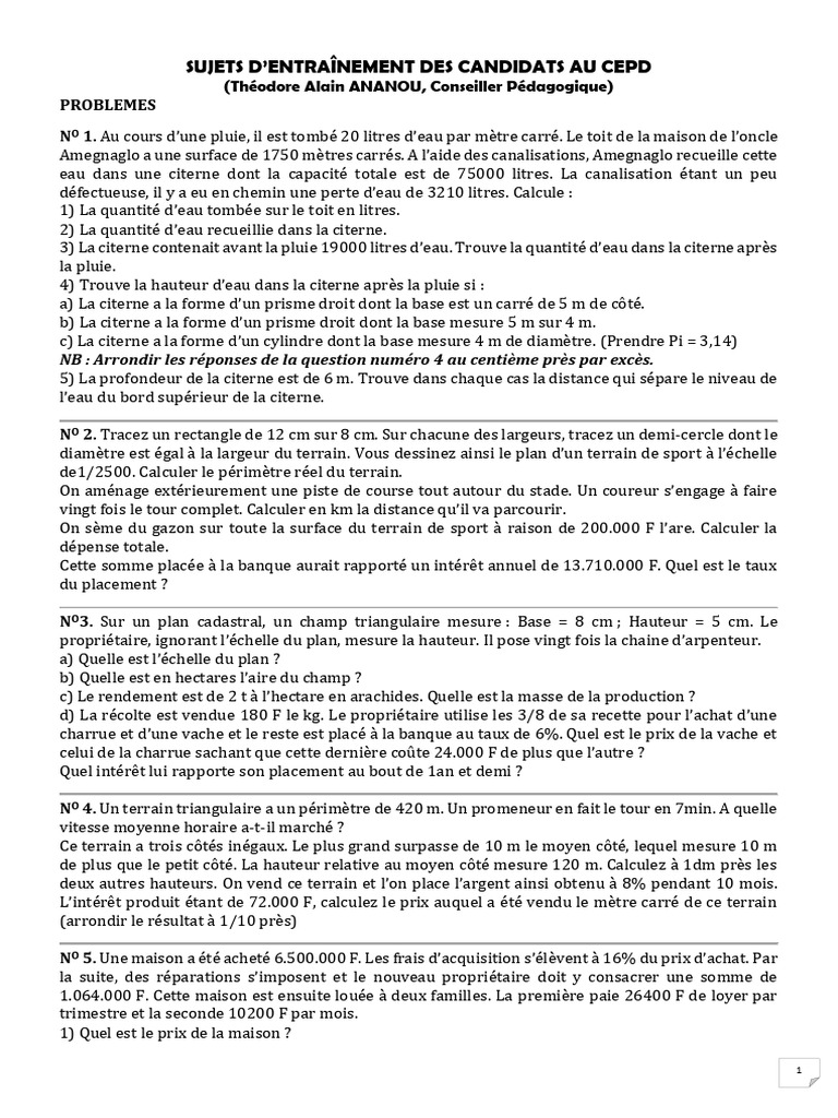 Sujet D'entraînement Des Candidats Au Cepd 2022 | PDF