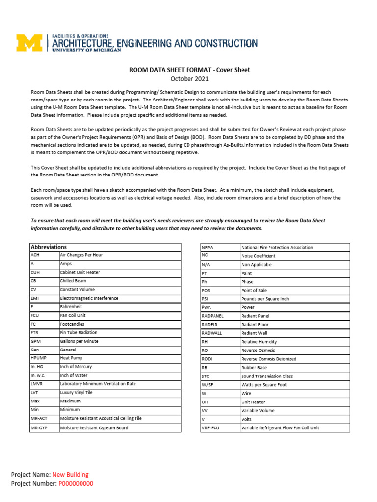 2.1.2 Room Data Sheet Format | PDF