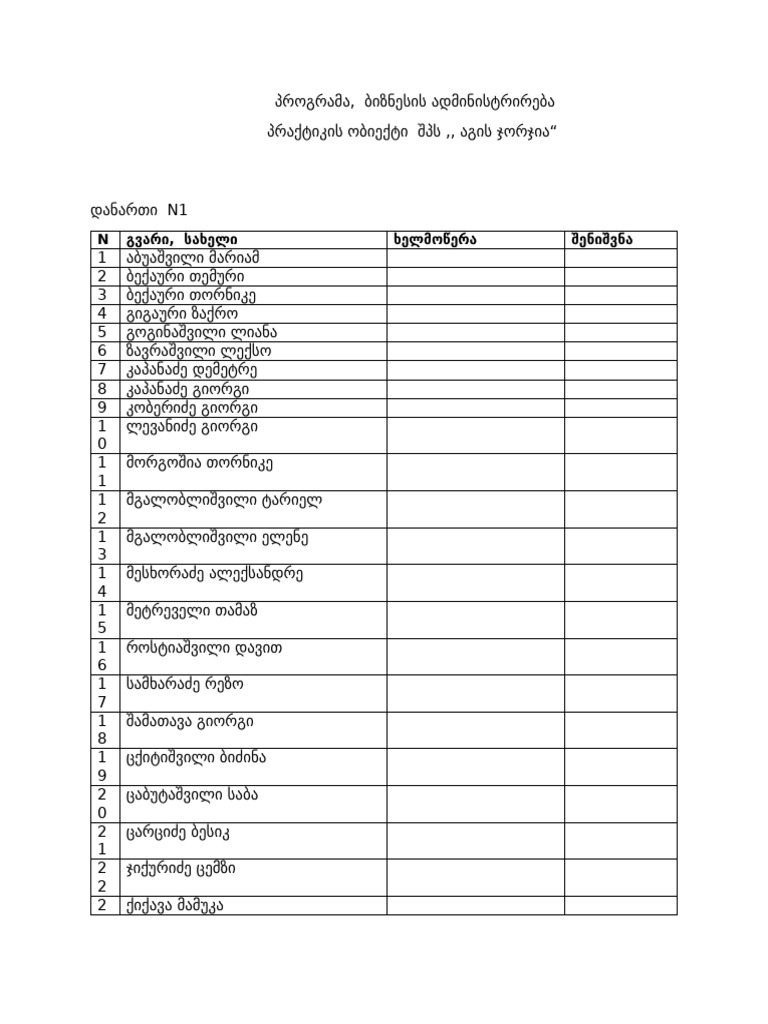 სია ბიზნესი ბ ნ. თამაზი გარდაფხაძე | PDF