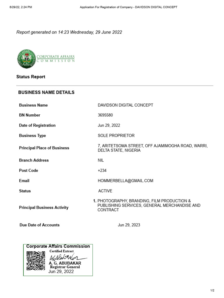 BN Form 2 - Davidson Digital Concept (1) 2 | PDF