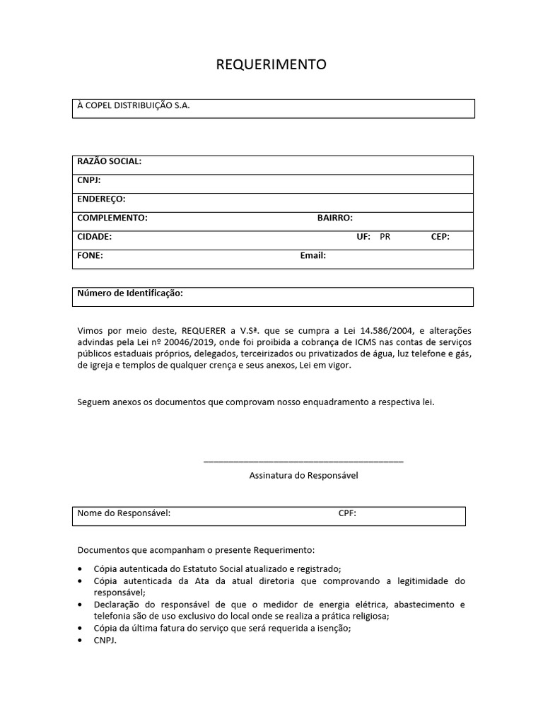 Modelo de Requerimento - Solicitação Isenção ICMS | PDF