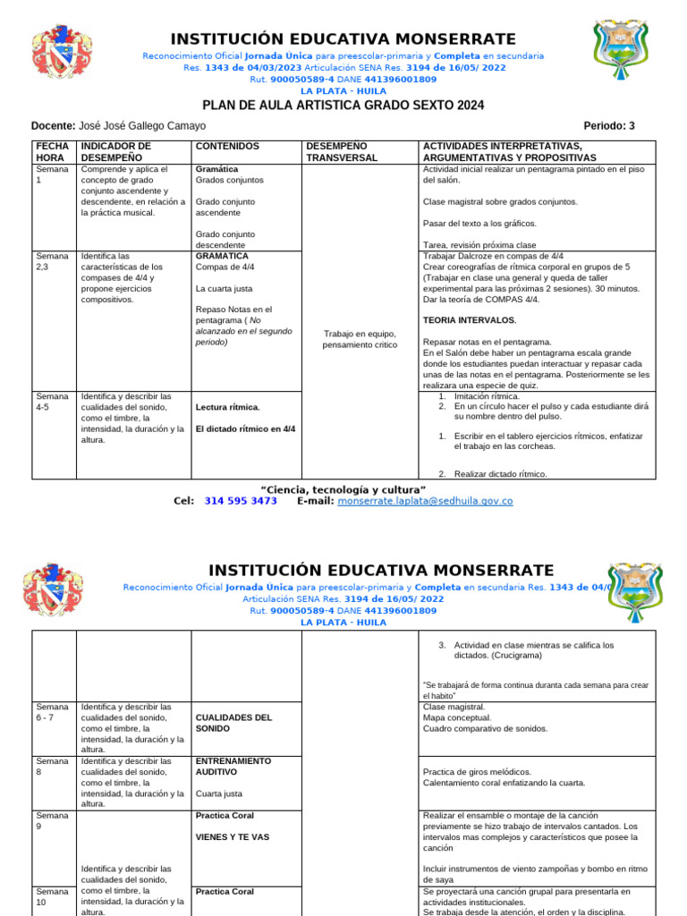 Plan de Aula Artistica Tercer Periodo | PDF