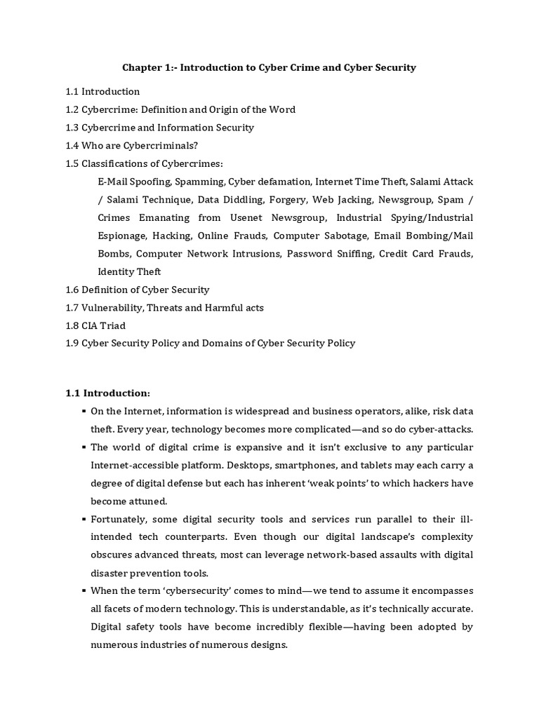 Unit I - Introduction To Cyber Crime and Security | PDF