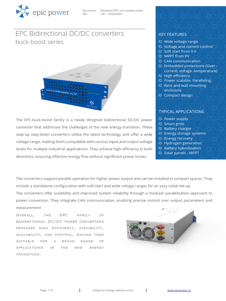 EPC Bidirectional DC-DC Converters - Buck-Boost Series - Rev1.6 | PDF