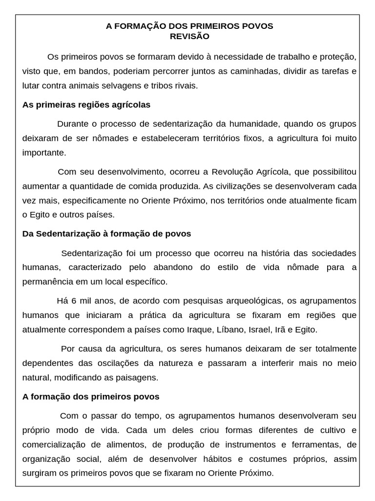 A Formação Dos Primeiros Povos | PDF | Agricultura | Humano