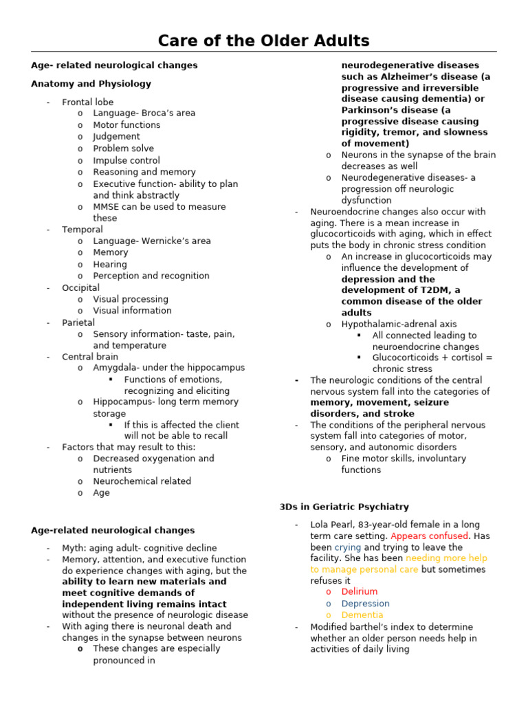 Care of Older Adults (Finals) | PDF