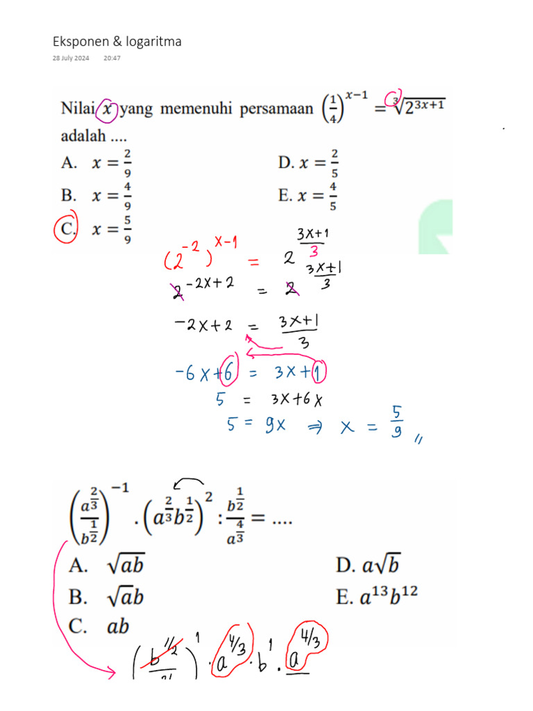 5 soal eksponen dan 5 soal logaritma pdf