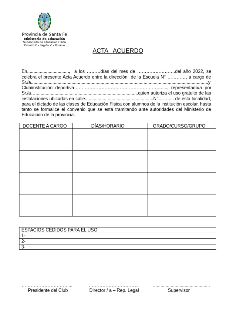 Convenio - Modelo de Acta Acuerdo | PDF
