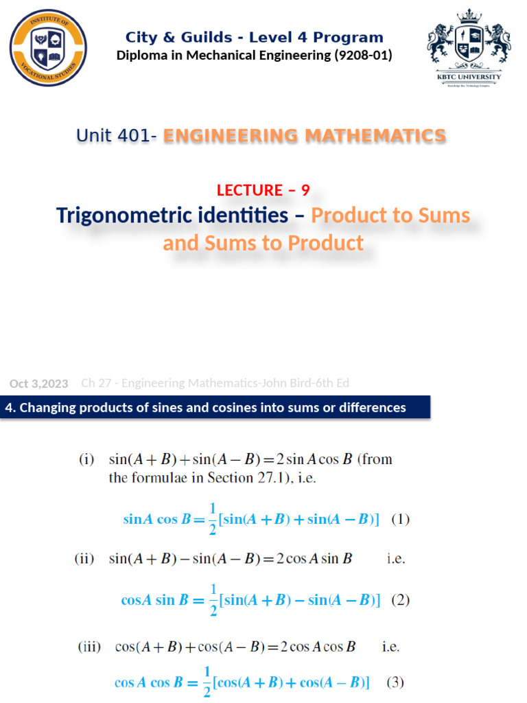 401 Engineering Mathematics Lecture 9 | PDF