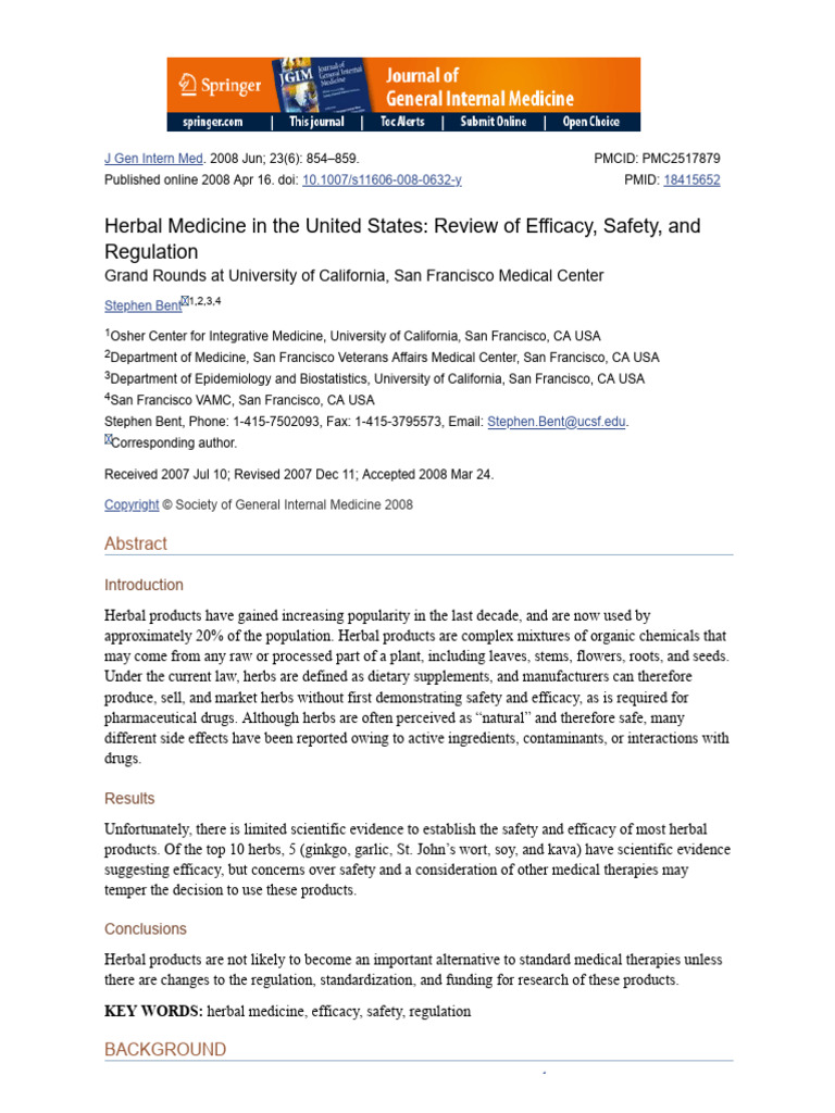 Herbal Medicine in The United States - Review of Efficacy, Safety, and ...