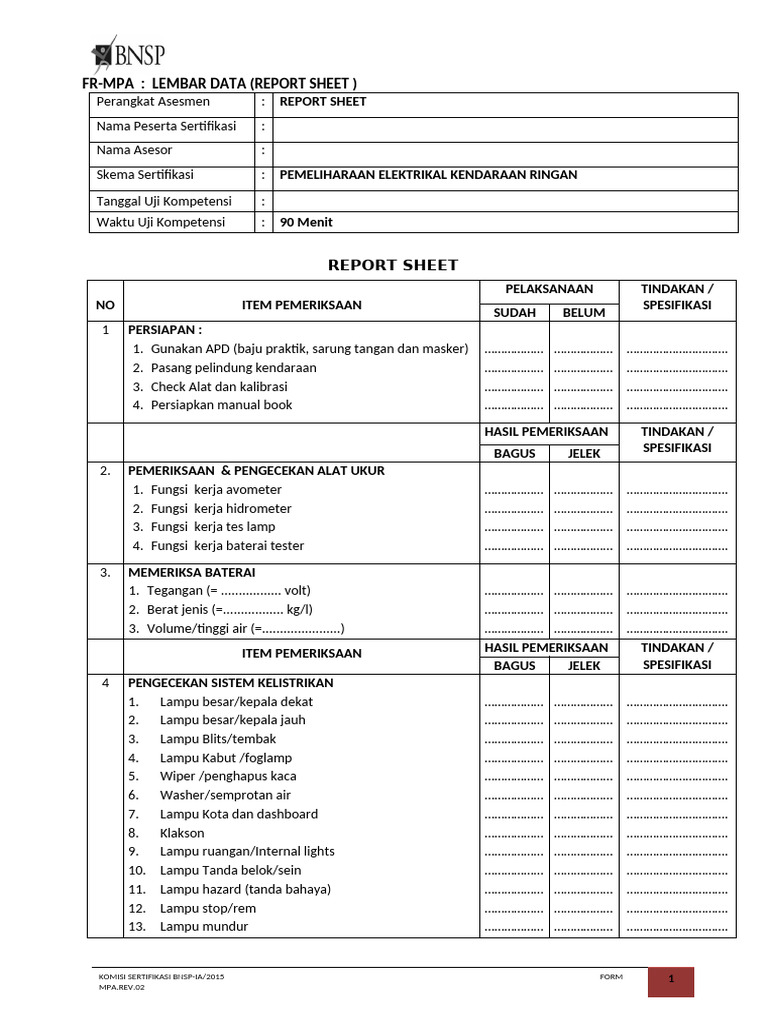 10 6 Report Check Sheet Elektrikal | PDF