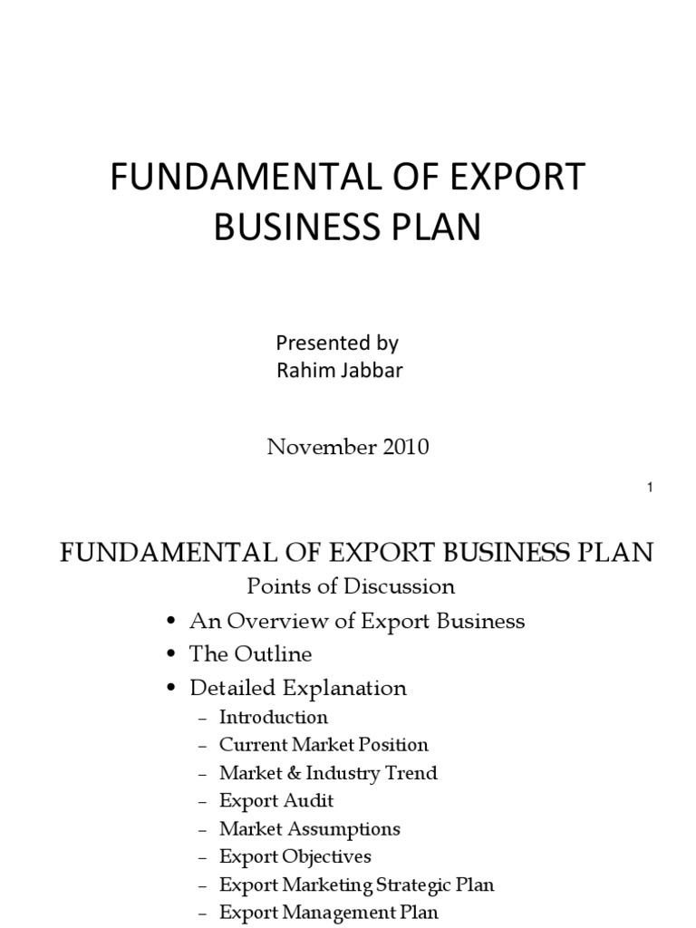 Fundamentals of Export Business Plan Major Points PDF Market