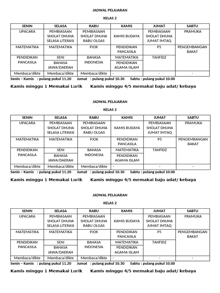 Jadwal Pelajaran | PDF