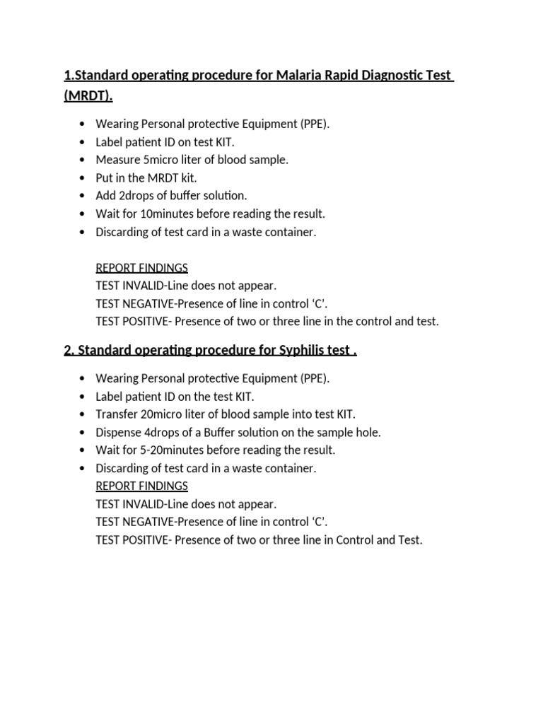 SOPS for Malaria | PDF