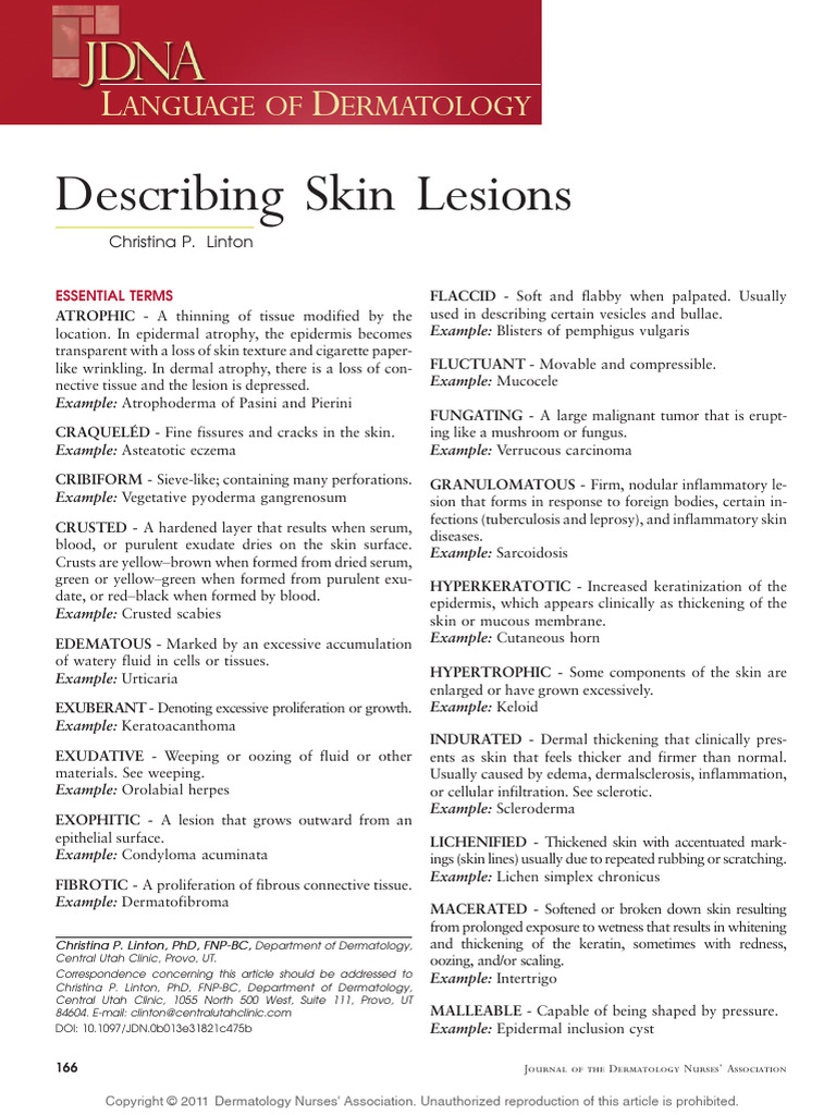 Describing skin lesions 10 pdf