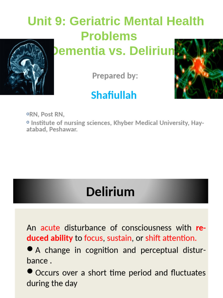 01geriatric Mental Health Problems Unit 9. | PDF | Dementia | Self ...