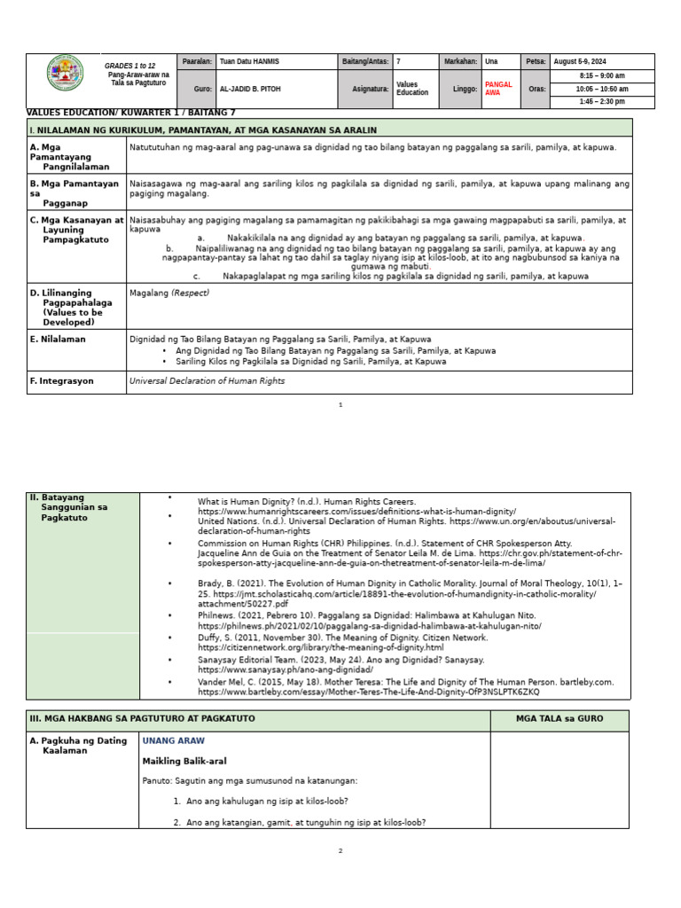Q1 LE VE7 Lesson 2 Week 2 | PDF