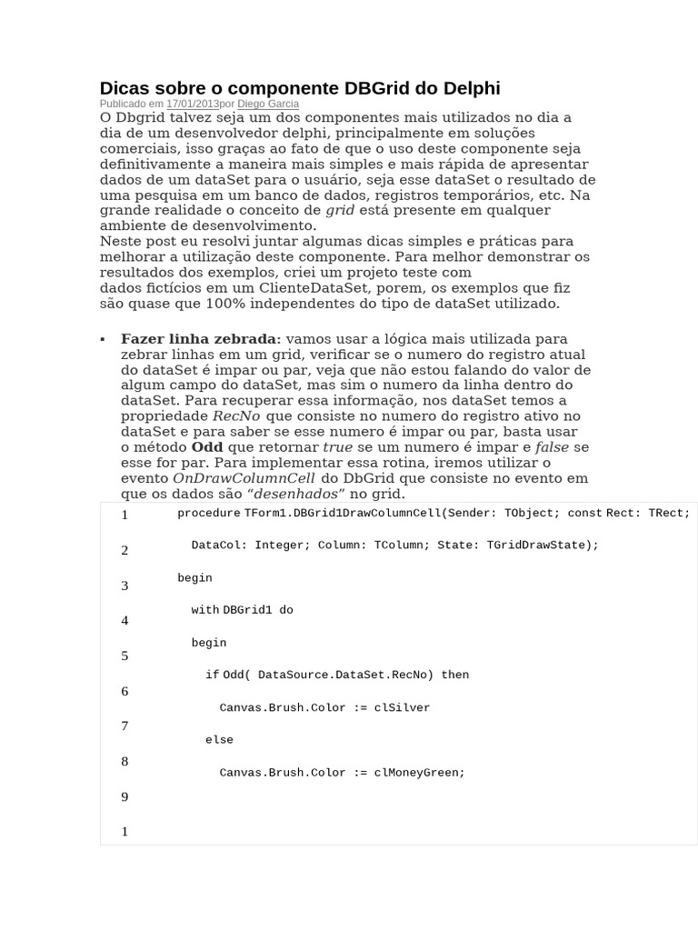 Dicas sobre o componente dbgrid do pdf