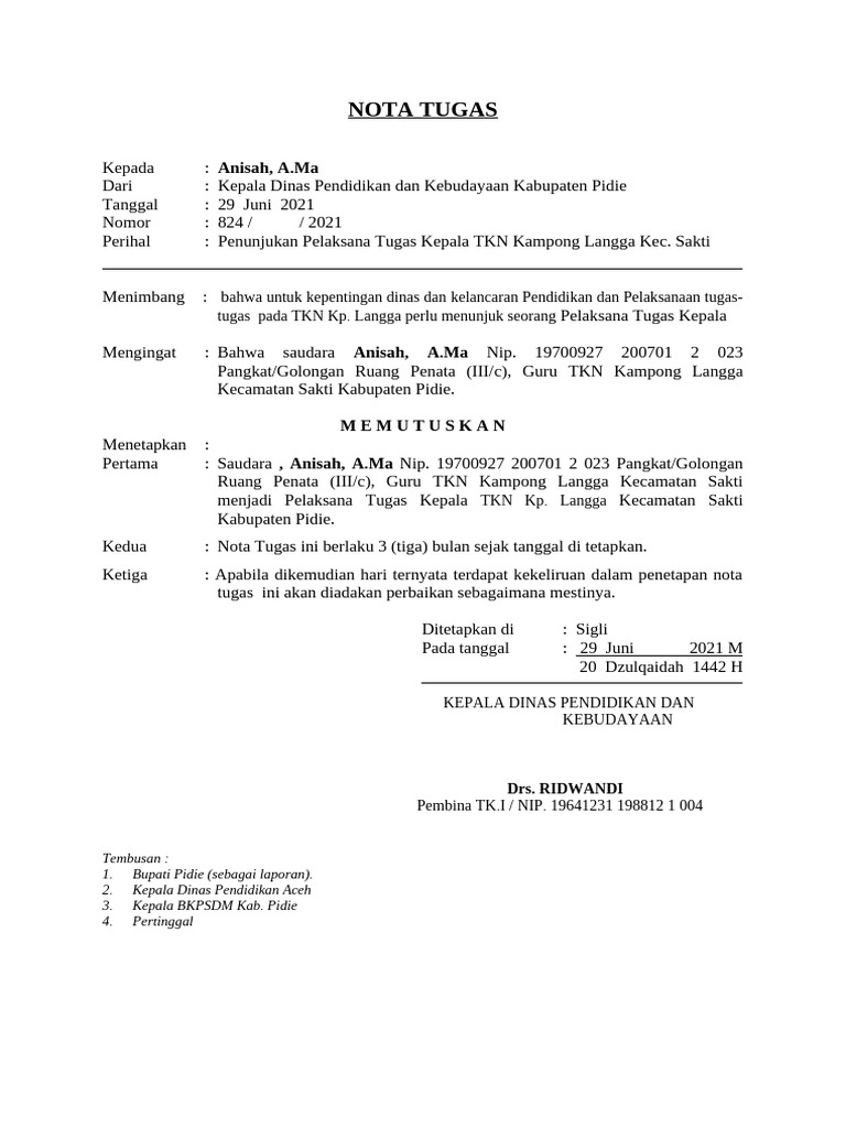 Contoh NOTA TUGAS | PDF