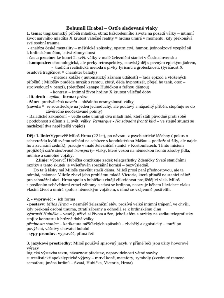 Bohumil Hrabal Ost e Sledovan Vlaky PDF