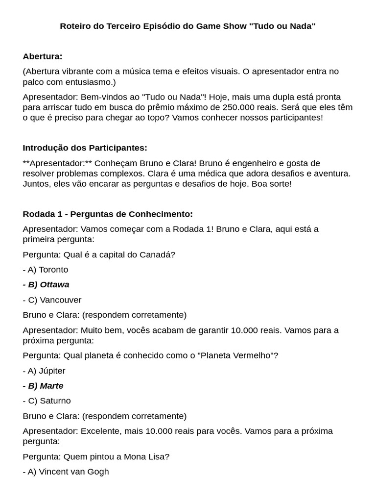 Roteiro Game Show Pdf