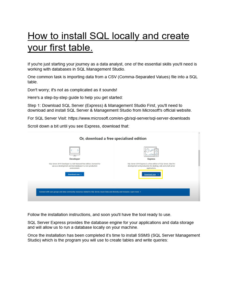 How To Install SQL Locally and Create Your First Table | PDF