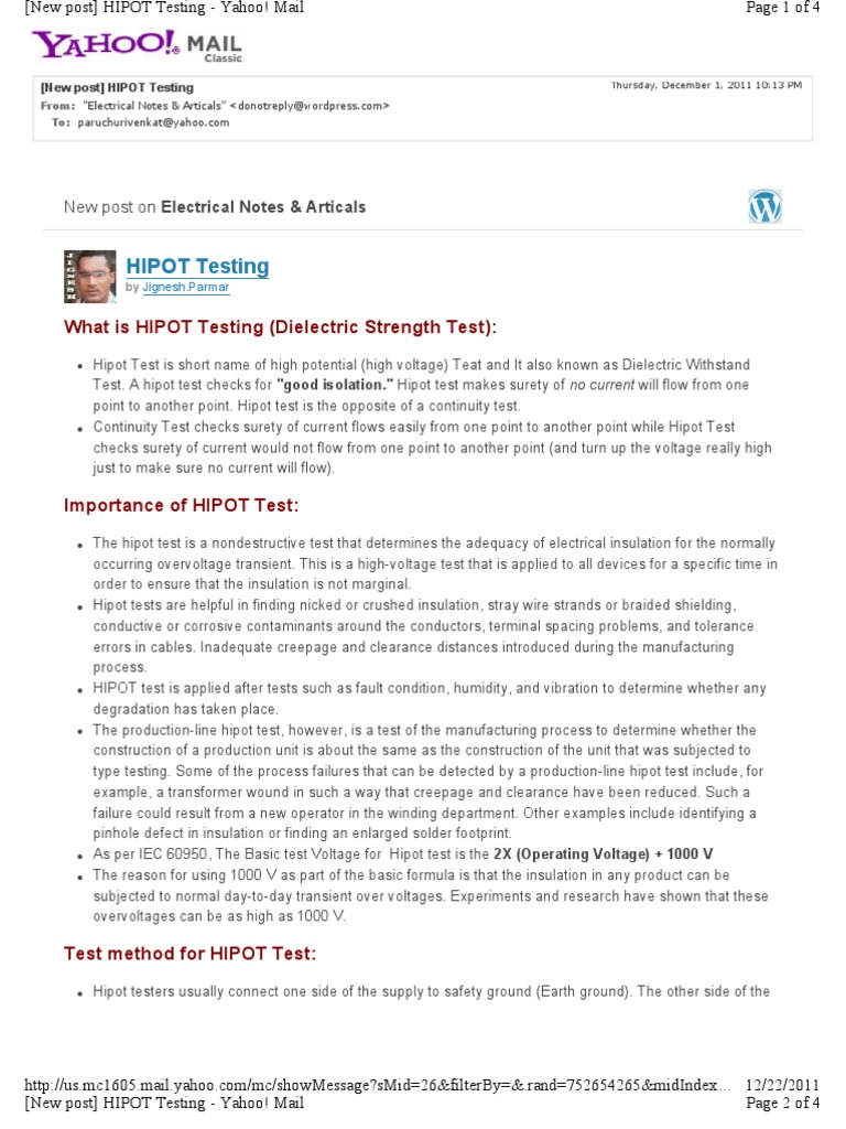 Understanding HIPOT Testing Procedures | PDF | Capacitor | Insulator ...