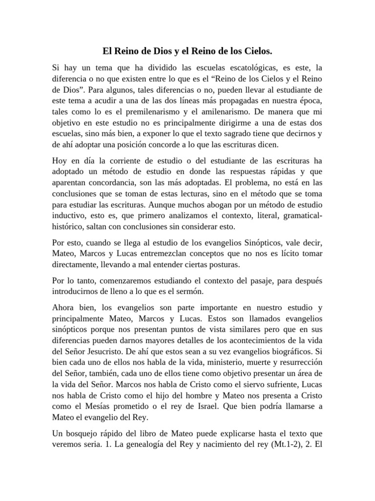 El Reino de Dios y El Reino de Los Cielos | PDF