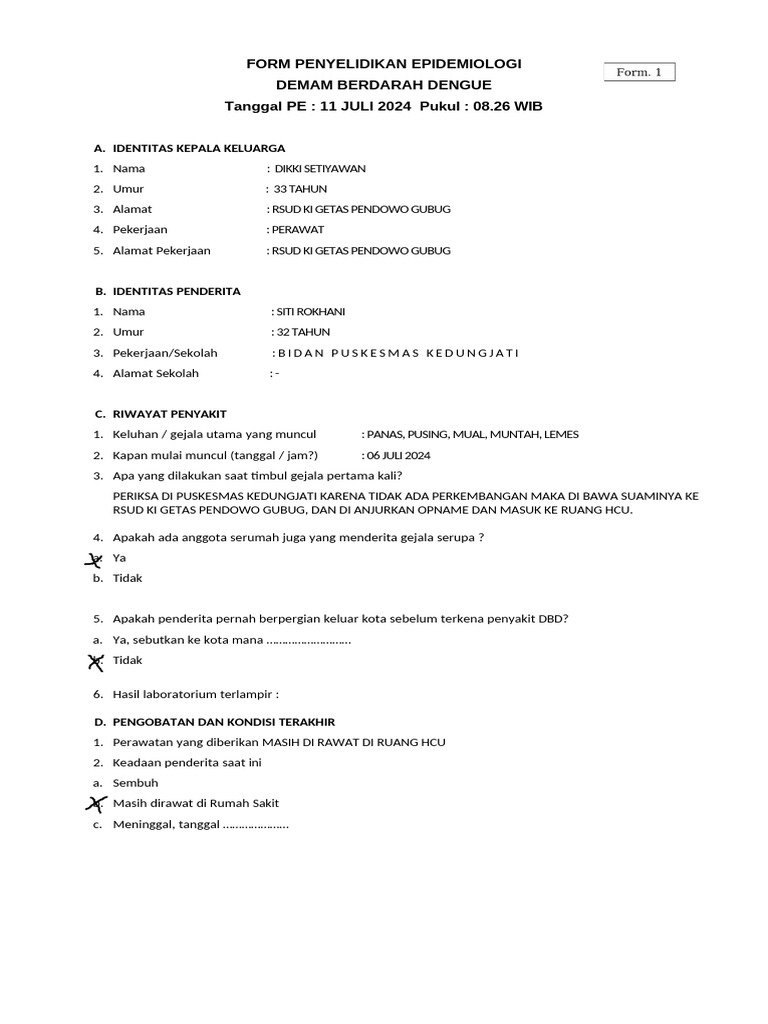 Form Penyelidikan Epidemiologi DBD Desa Kedungjati | PDF
