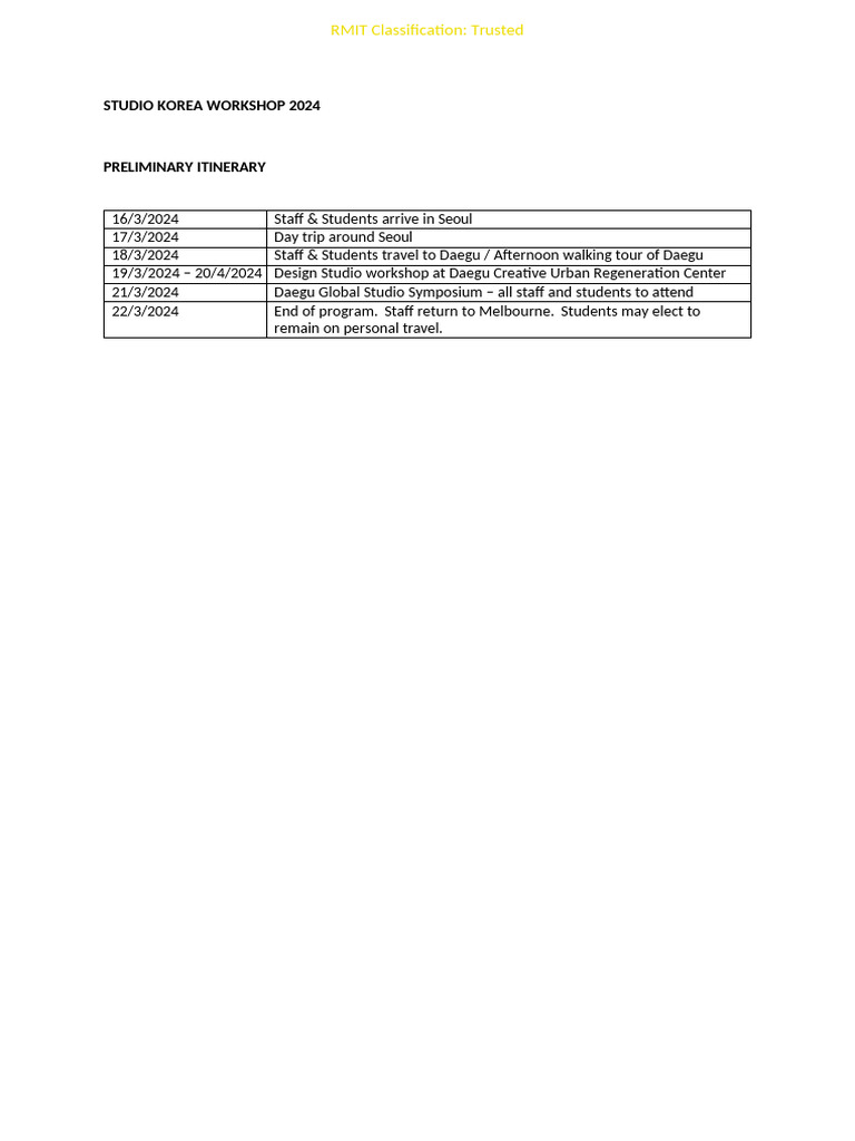 Studio Korea Workshop Itinerary 2024 | PDF