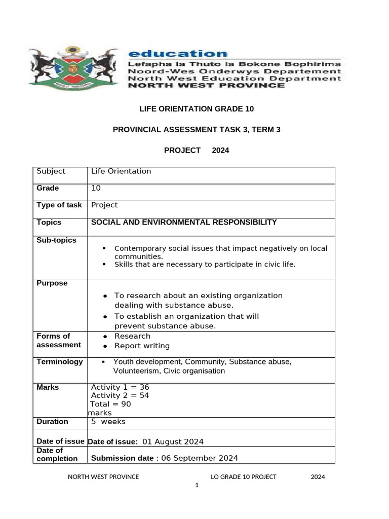 Grade 10 LO Project Term 3 2024 | PDF | Learning | Social Science