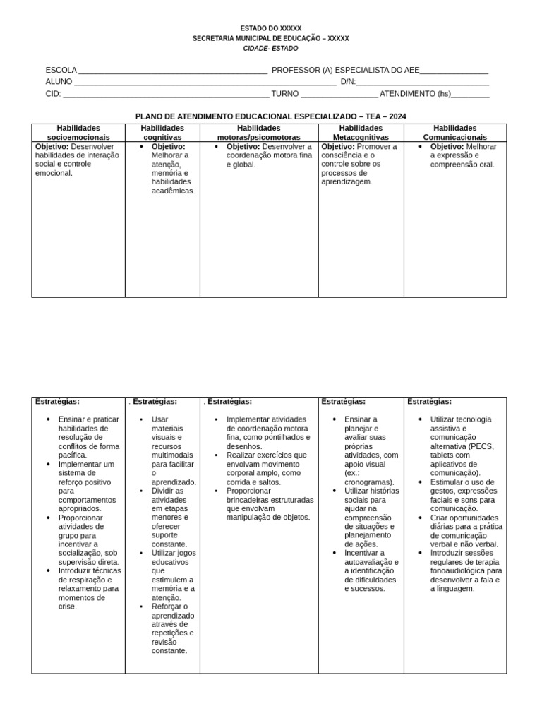 Modelo de Plano Aee Tea Alexandre | PDF
