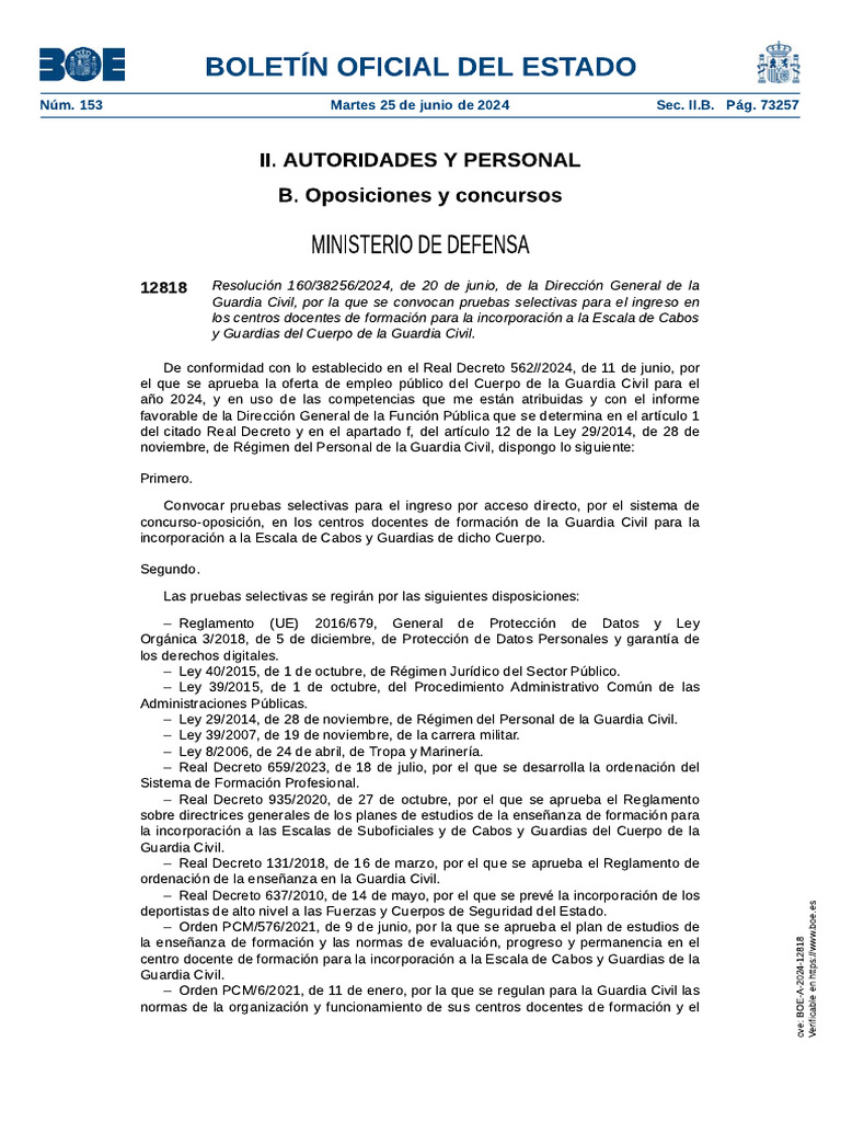 Convocatoria Guardia Civil 2024 Pdf