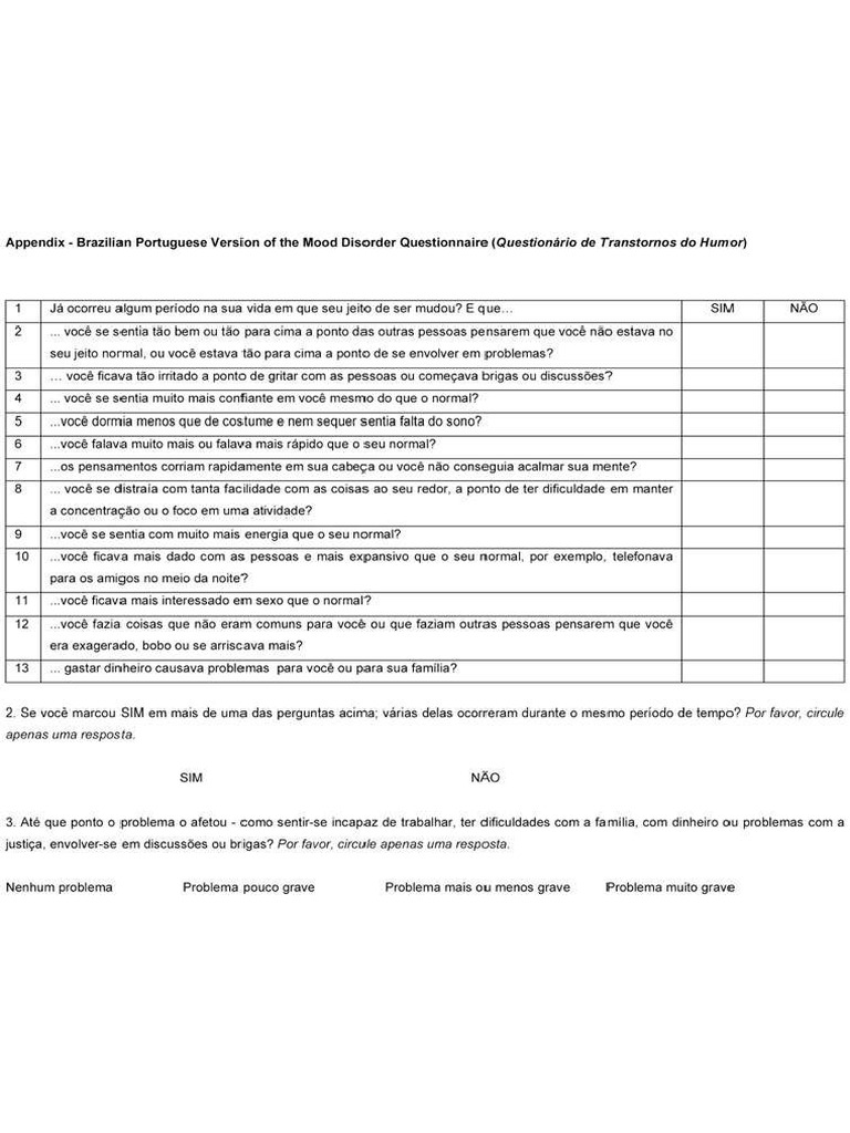 Mood Disorder Questionnaire Age Range