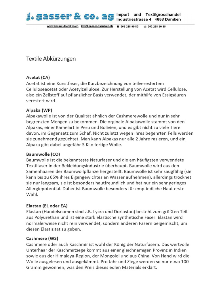 Textile Abkuerzungen PDF