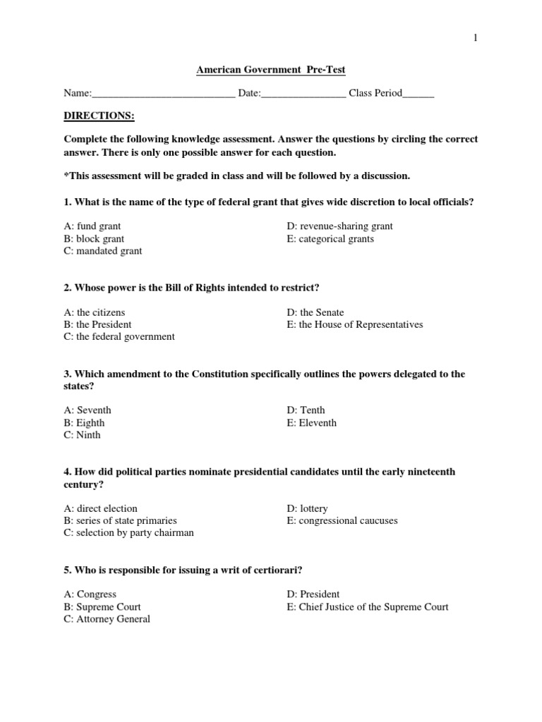American Government Pre Test United States Congress United States
