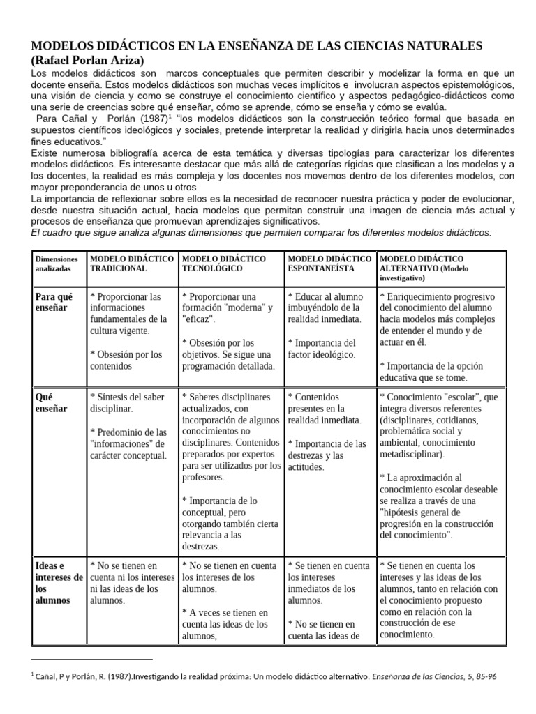 1.1 Modelos Didácticos en La Enseñanza de Las Ciencias Naturales | PDF ...