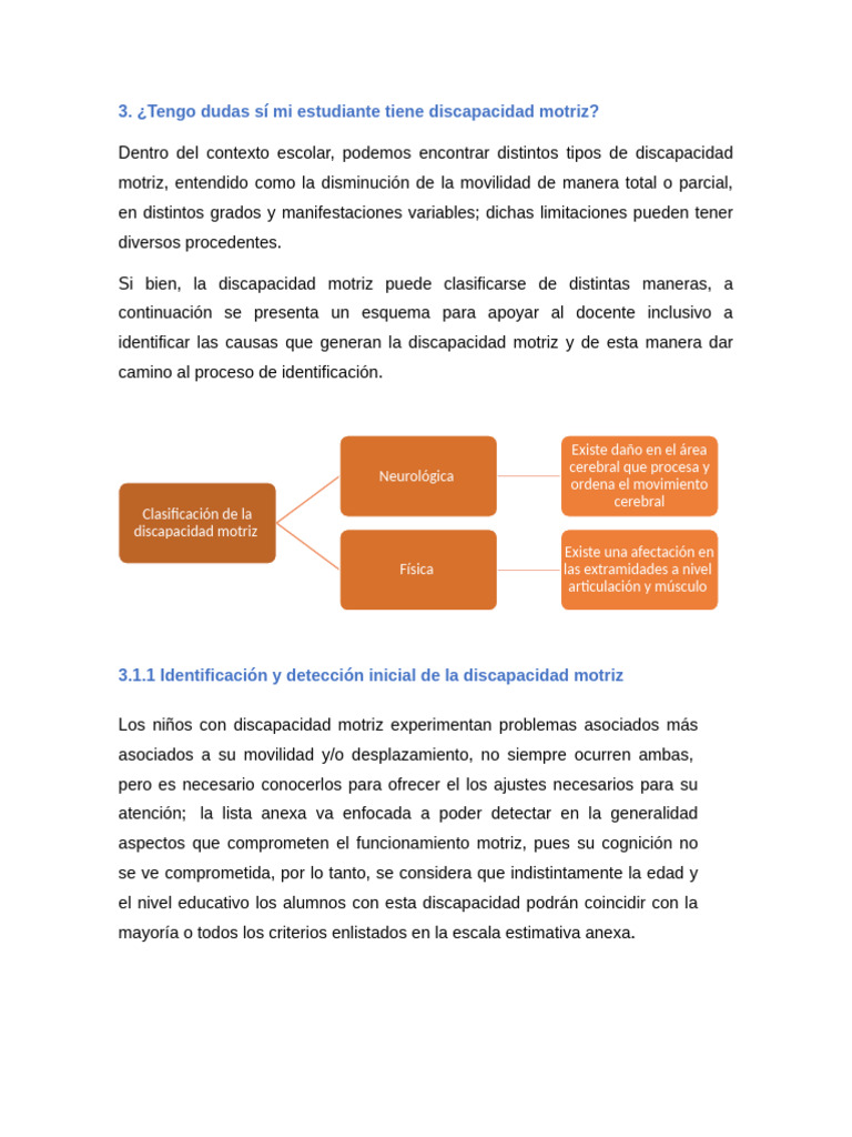 Identificación de Discapacidad Motriz Escolar | PDF | Educación de la ...