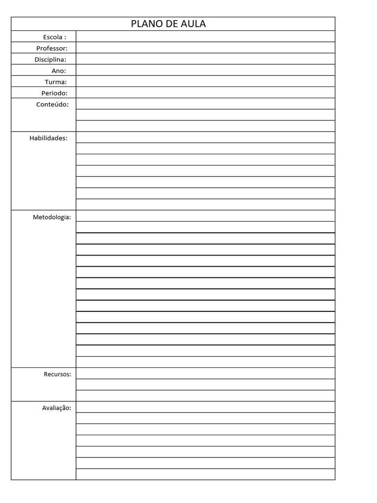 Plano de Aula em Branco | PDF
