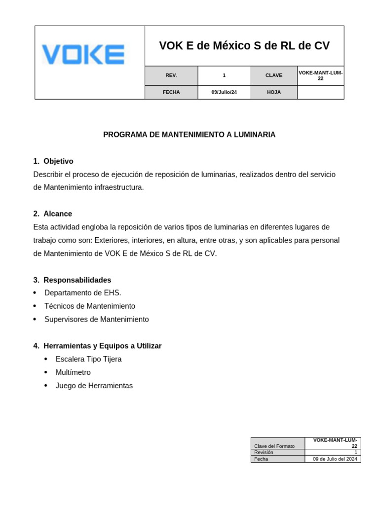 Voke Mant Lum 22 Programa De Mantenimiento A Luminarias Pdf