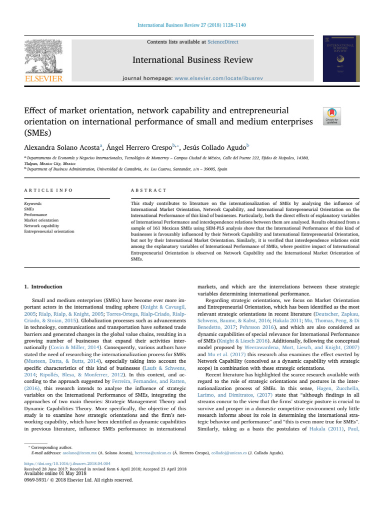 Effect of Market Orientation, Network Capability and Entrepreneurial | PDF