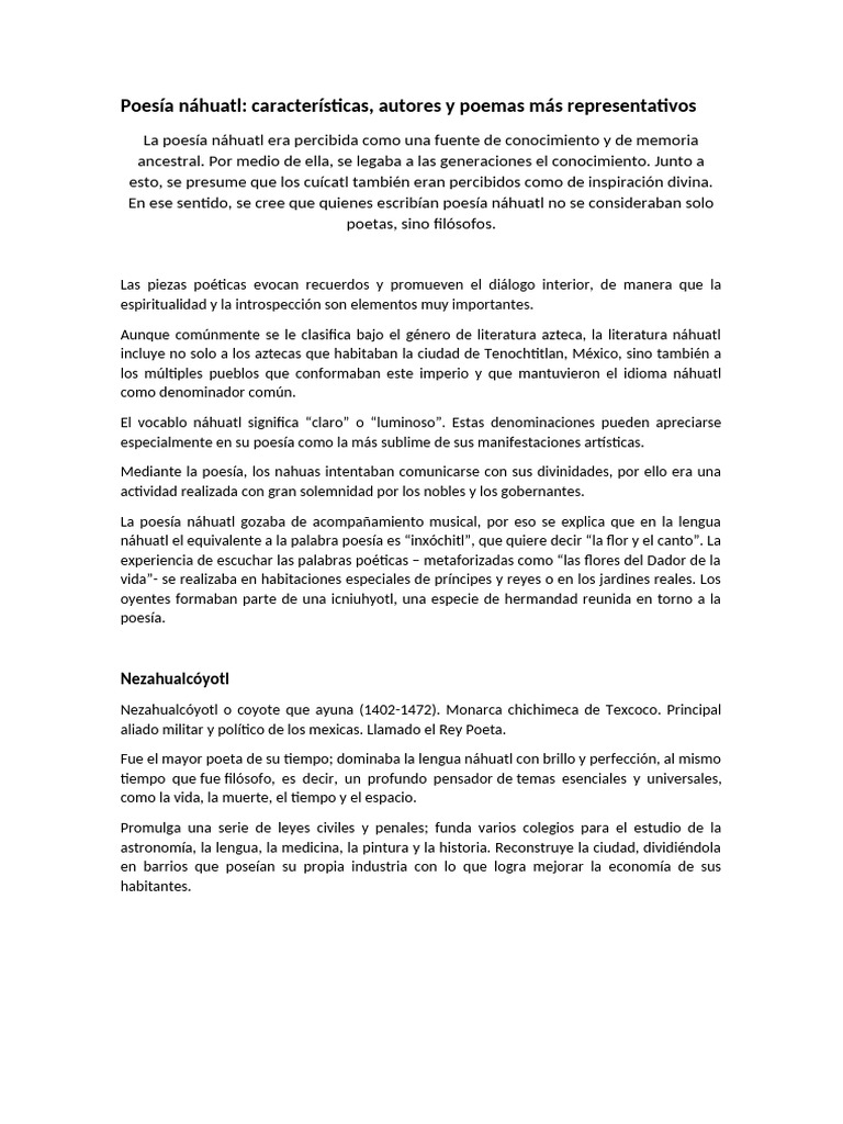 PoesÃ A NÃ¡huatl | PDF