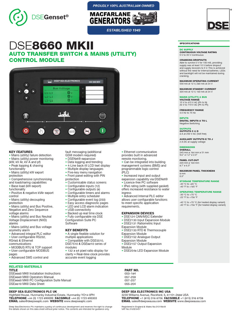 Dse86xx Mkii Data Sheet Uk Pdf