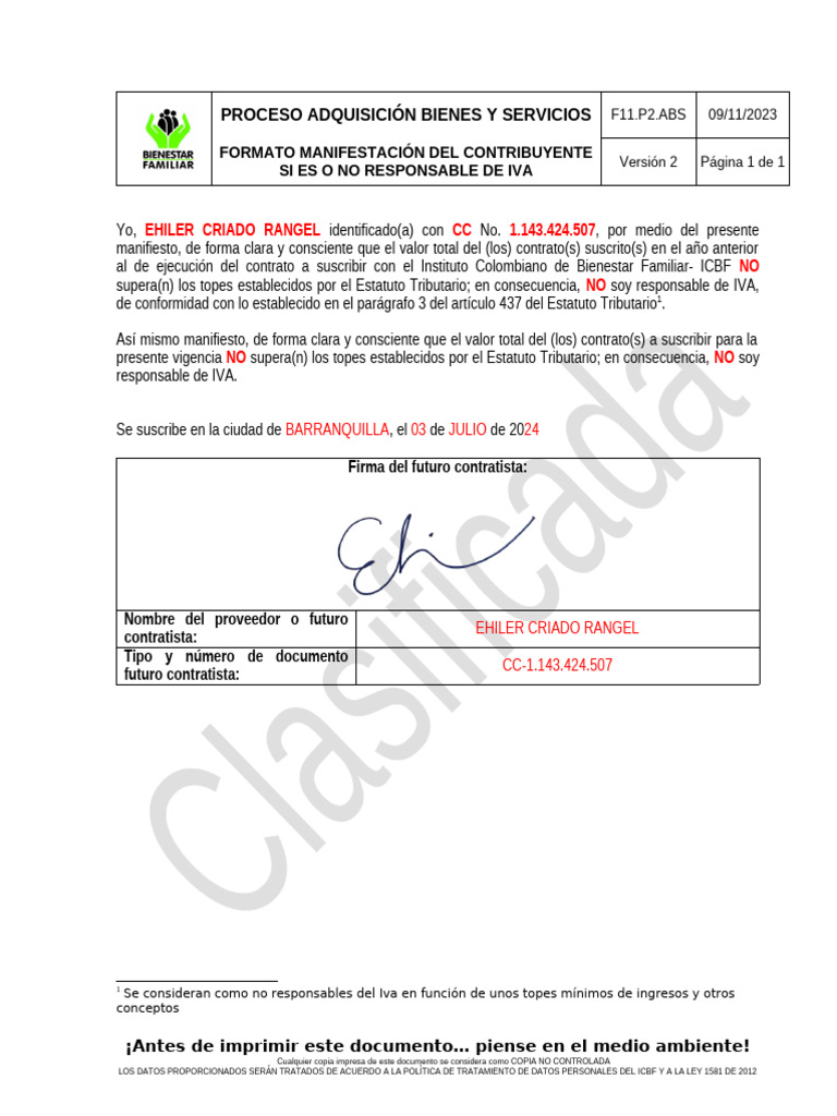 F11.p2.abs Formato Contribuyente Responsable o No de Iva v2 0 | PDF