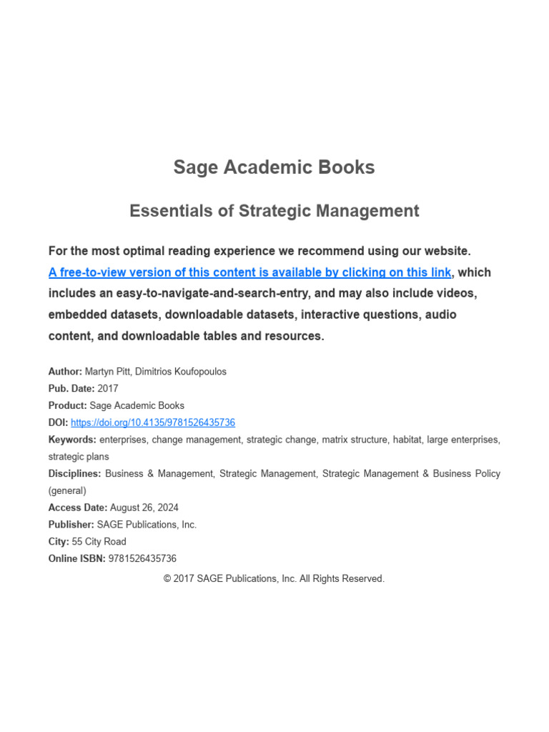 Essentials of Strategic Management | PDF