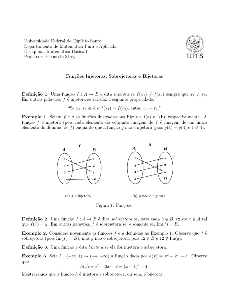 Resumo 11 - Funções Injetoras, Sobrejetoras e Bijetoras | PDF