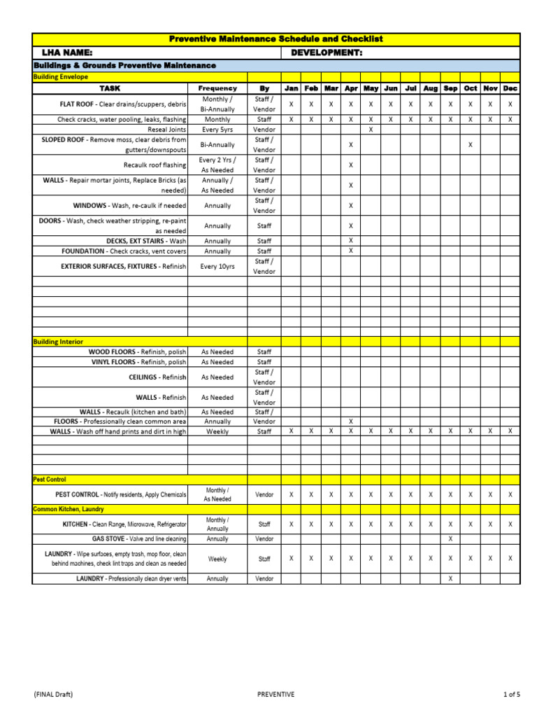 Sample Format For Preventive Maintenance Schedule Excel From RCATs ...