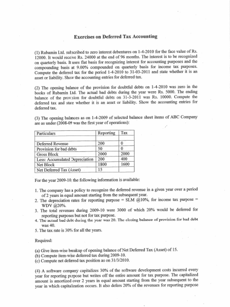 Deferred Tax Exercise | PDF