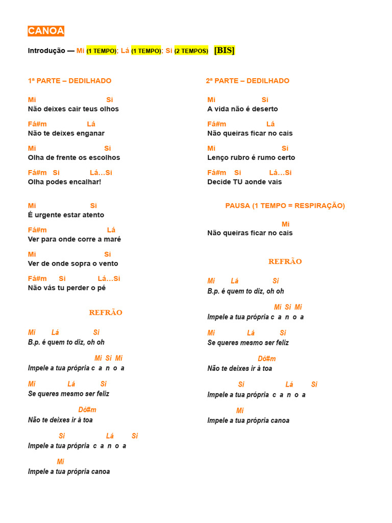 Canoa - Letra - e - Acordes | PDF
